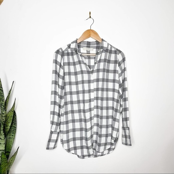 LOFT Black/white windowpane Button Down Shirt S Small - Picture 4 of 8